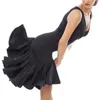 Stage Wear Black Latin Dance Dress Mouwess Tassel uit één stuk voor vrouwen vrouwelijke balzaal tango cha rumba kostuums