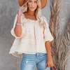 Women's Blouses Hollow Out Lace Blouse Women Fashion Summer Square Neck Lantern Half Sleeve Tops Ladies Loose Doll Shirts Elegant Blusas