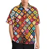 Camisas casuais masculinas Camisa de retalhos vintage Hawaiian boho hippie estampa blusas de manga curta harajuku de grandes dimensões