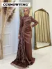 Party Dresses Champagne Long Sleeve Hijab Muslim Evening High Neck Islamic Formal Gowns Beaded Arabic Kafan Robes De 230505