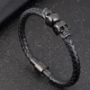 Bracelet de main de mode de fabricant d'OEM bijoux de crâne noir fermoir magnétique en cuir véritable pour les hommes