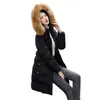 여자 트렌치 코트 공정한 검은 색 빨간 베이지 색 여성 겨울 코트 파카 슬림 따뜻한 두꺼운 모피 후드 재킷 여성 지퍼 스타일