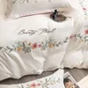 Beddengoed sets bloem borduurwerk puur katoenen dekbedovertrek set 220x240 hoogwaardige queen beddengoed set king size quilt cover set met vellen home 230506