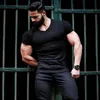 Erkek Tişörtler Erkekler V Boyun Kısa Kollu Tişört Fitness İnce Fit Spor Şeritleri T-Shirt Erkek Katı Moda Tees Üstleri Yaz Örgü Giyim 230506