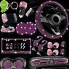 New 27Pcs Bling Car Accessories Set for Women Steering Wheel Cover License Plate Frame Car Vent Decor Phone Holder Hook USB Charger