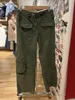 Women's Pants s Vintage Casual Green Cargo Pant Autumn Solid Adjustable Elastic High Waist Straight Retro Streetwear Y2k Trousers 230506