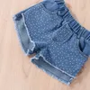 Наборы одежды Focusnorm Day Deshool Girls Girls Mirls Set Set 2 Piece Dot Printed Сердце в форме джинсовых шорт -джинсов 230505