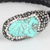 Bracelet de luxe en cuir noir pavé bleu naturel pierre semi-précieuse fin queue perle breloques réglable ouvert pour les femmes