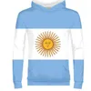 Herren Hoodies Sweatshirts Argentinien männliche Jugend benutzerdefinierter Name Nummer ARG Land Turnhallen Reißverschluss Sweatshirt Flagge Spanisch Argentinische Nation Druck P