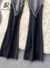 Singreiny Flare Pants Kobiety mody mody nieregularne czarne swobodne butowe dna wysokie talia eleganckie streetwear szerokie spodnie nogi 230506