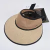 Cappelli a tesa larga Cappello estivo in paglia per donna Cappello da spiaggia da viaggio Top vuoto Protezione solare UV femminile Cappello pieghevole con fiocco per ragazza