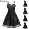 Casual Dresses Womans Vintage Skull Printed Suspender Dress Sexy Sleeveless Lace Patchwork Bandage ALine Dress Halloween Witch Cosplay Come Z0506