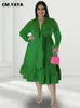 プラスサイズのドレスcm.yayaプラスサイズの女性ボウノットラペルカラー長袖フリル