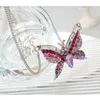 Choker R023 Fashion Silver Color Chain Purple Crystal Butterfly Pendant Long Women Nacklace Hoge kwaliteit nikkel gratis