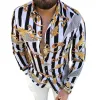 QNPQYX Camicie da Uomo Camicie Chemisier Vintage Casual Camicetta Hawaiana a Maniche Lunghe Autunno Vestibilità Ampia Stampa Blusa Modello Abbigliamento Uomo Grandi Taglie 3XL Camicetta