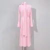 Casual Dresses Detachable Three-dimensional Rose Floral Flutter Long Dress With Side Slit Padded Shoulder Flared Sleeve For Women 2023