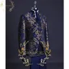 Men's Suits Blazers Handsome Blue Gold Floral Rim Stage Men Suit Set Stand Collar Mens Wedding Formal Groom Tuxedo Costume Jacket pants vest 230506