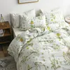 Bedding sets Nordic Flower Bedding Set Floral Leaves Duvet Cover Pillowcase Grid Bed Linen Queen Double Home Soft Bedclothes 230506