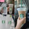 Кружки русалка богиня Starbucks 24 унции/710 мл пластиковых кружек Тамблер многоразовый прозрачный питье.