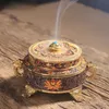 Decorative Objects Figurines Colored Enamel Lotus Incense 4 Foot Metal Painted Base Tea Ceremony Accessories Sandalwood Coil Censer Home Decor 230505