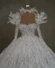 Luxury Ball Gown Wedding Dresses Long Sleeves Bateau Halter Sequins Applique 3D Lace Ruffles Brudklänningar Pärlor Formell klänning Plus Size Custom Made Vestido de Novia