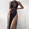 Damen Bademode Cover Up Damen Bikini Mesh Hight Split Fork Dress Female Beach Wrap Shiny Beachwear Drop 230506