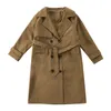 Trench Coats Trench Casat for Girls Spring 2023 Crianças Windbreaker de manga comprida estilo britânico Jaquetas de peito duplo