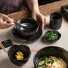 Kommen 7/10 pc's keramische kom Japanse diner set retro zwart matte kleur restaurantproducten elware servies voor pot