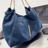 Denim Shopping Tote Bag Fashion Shoulder Bags Large Capacity Women Travel Handbags Gold Metal Chian Big Letter Hardware Interior Zipper Pocket Wallets Tote Purse