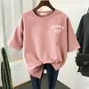 여자 플러스 사이즈 TSHIRT 100 COTTON L6XL 셔츠 셔츠 짧은 소매 여름 편지 인쇄 부부 여성 O 목 기본 대형 셔츠 230506