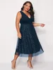 Plus size Dresses Plus Size 4XL Dress for Women Blue Elegant Midi Curvy Chiffon Clothing Summer Autumn Ladies Cocktail Evening Party Dresses 230506