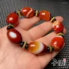 Strand Natural Agate Silk-wrapped Red Drum Beads Bracelets Fashion Striped For Men And Women.