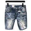 Men's Shorts Men Ripped Hole Denim Shorts Stretch Hip Hop Paint Splatter Frayed Streetwear Trend Destroyed Vintage Male Jeans Short 230506