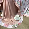 Bedding sets Summer Soft Bamboo Fiber Forest Floral Botanical Pattern Pink Bedding Set Natural Healthy Quilt Cover Set Bed Sheet Pillowcases 230506