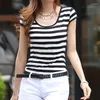 T-shirt da donna Ragazza T-shirt da donna a righe sottili Nero Bianco O-Collo Top Tees XXL All-match Donna Regali femminili