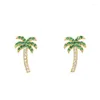 Hoopörhängen Coconut Tree Green Cubic Zircon Pendan Stud Earring för kvinnor Bohemsk stil guld silver färgpläterad hiphop öronringar
