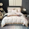 Set di biancheria da letto in cotone egiziano El Set Luxury 4 pezzi copripiumino ricamato a righe con bordo dorato copripiumino federe materasso