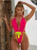 Maillots de bain pour femmes 2023 Sexy One Piece Maillot de bain Femmes Deep V Neck Maillots de bain Femme High Leg Cut String Monokini Wrap Around Halter Maillot de bain Mujer J230506