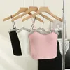 Camisoles Tanks Summer Basic Crop Top Women Patched Fake Diamonds Padded Soft Velor Tankseeveless Tee Top Camisole with Bra 230506
