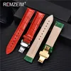 Bekijk banden Remzeim Bamboo Patroon Echte lederen band Eerste laag Cowhide Band 18202224mm met stalen vlinderbuckle 230506