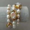 Kedja y ying 8 3 rader odlade vit barock sötvatten pärlkeshi armband för handgjorda klassiska bröllopskvinnor 230506
