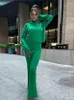 Kvinnors tvåbitar byxor solid stickad tröja 2 Set Women Fashion Long Sleeve Pullover Sticked SuitsFemale Loose High Wasit Flare Pant Knitwear