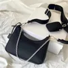 3 -stuk spiegelkwaliteit Nylon Designer Green Bags Luxe Tote Handtas Prad Womens Man Re -editie Hobo Cleo Bag Lederen koppeling Cross Body Fashion Chain Schouder Lady Bag