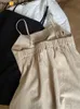 CAMESOS Tanks Hanorange zomerlinnen Camis vrouwen koel los dunne schuine nek Camisole casual mouwloze top vrouwelijk zwart/beige 230506