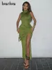 Casual jurken Hawthaw dames mouwloze feestclub avond bodycon groen split lange jurk zomerkleding groothandel items voor zaken 230505