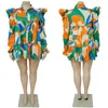 Sukienki plus w rozmiarze moda drukowana luźna sukienka bluzki dla kobiet Puff długie rękawy Ruffle Hem Short Vestidos Streetwear Lady Casual Test 230506