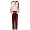 Women's Hoodies 2 Pieces Suit Set Female Plaid Long Sleeve Hooded Pullover Pants For Spring Fall Black/Red S/M/L/XL