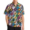 Camisas casuais masculinas Camisa de retalhos vintage Hawaiian boho hippie estampa blusas de manga curta harajuku de grandes dimensões