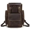 Backpack Business Crazy Horse Leather Men Backpacks Fashion Big Men's Cowhide Rucksack For 15.6'' Laptop Travel Male School Bag