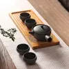 Other Kitchen Tools Solid Bamboo Wood Tea Tray Rattan Mat Rectangle Serving Table Plate Storage Dish for el Accessories Saucer 230505